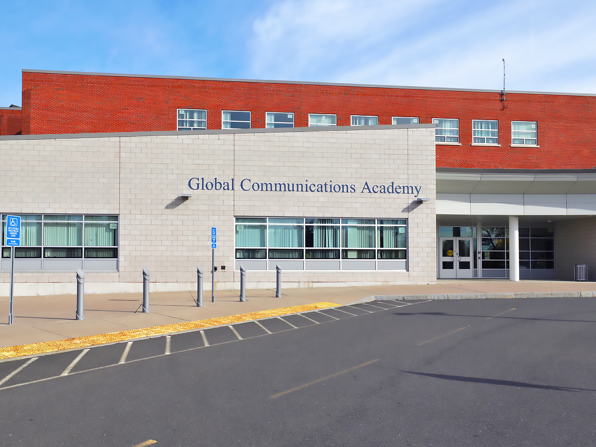 exterior of global communications academy building