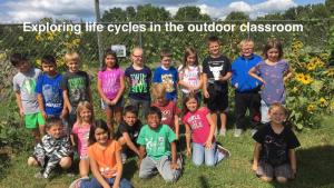 students exploring life cycles in the outdoor classroom