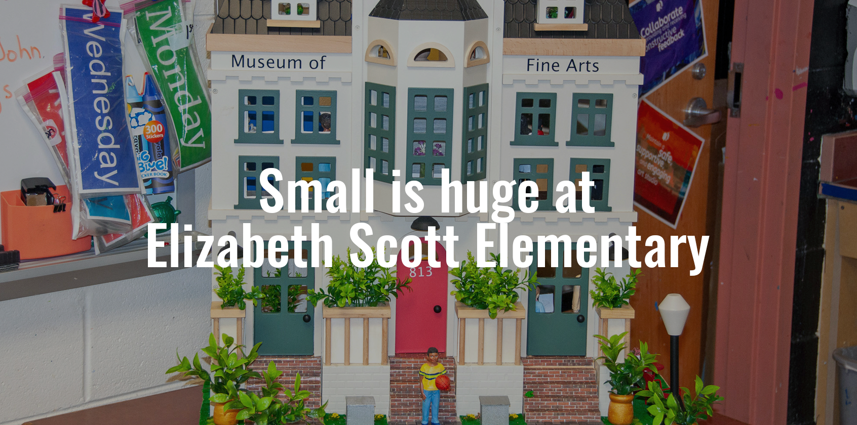 Miniature art museum in a classroom