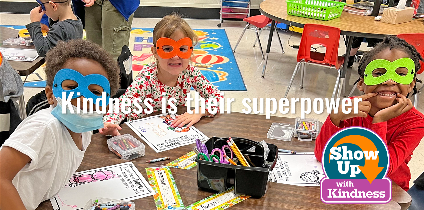 Three students wearing masks while in classroom