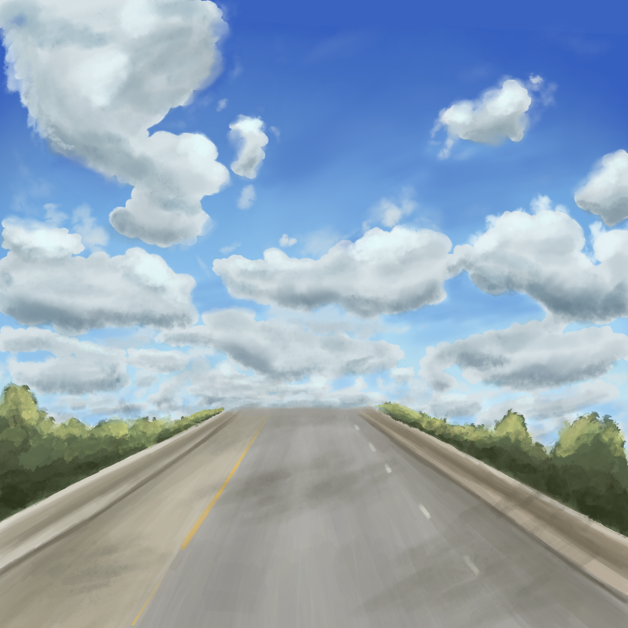 Artwork of a road and a cloudy sky