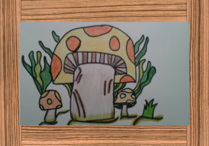 Artwork of three mushrooms