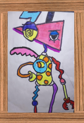 Artwork of a colorful character made up of many different shapes