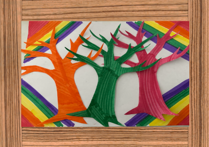 Artwork of three colorful trees