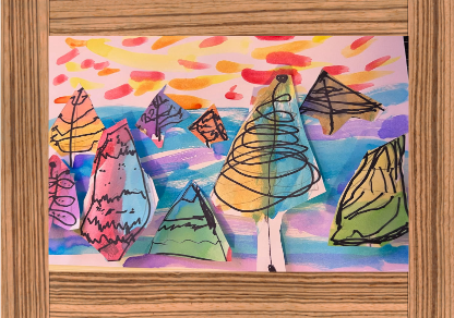 Artwork of a colorful landscape full of trees