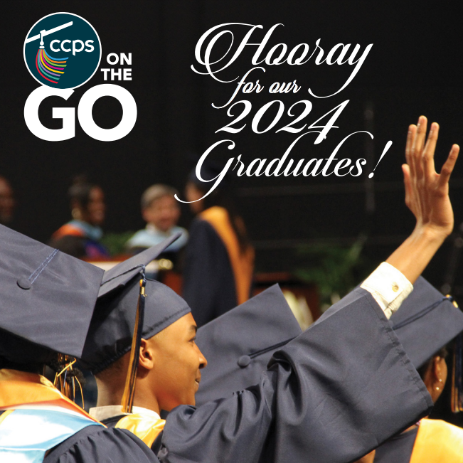 Graduate in cap-and-gown waving