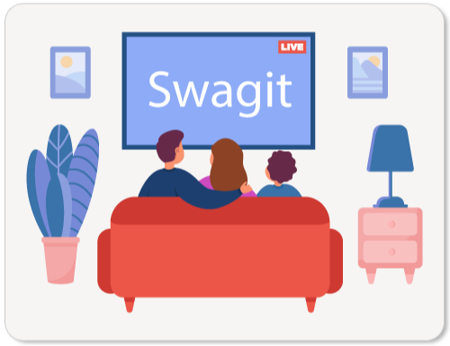 Two people watching TV that reads "Swagit"