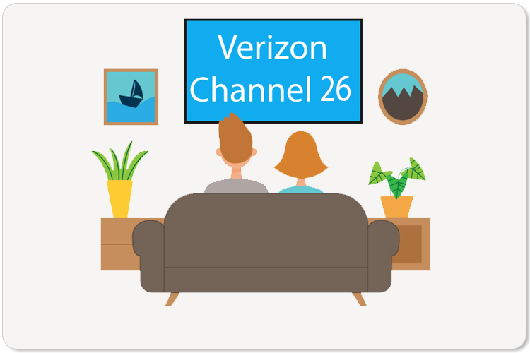 Two people watching TV that reads "Verizon Channel 28"