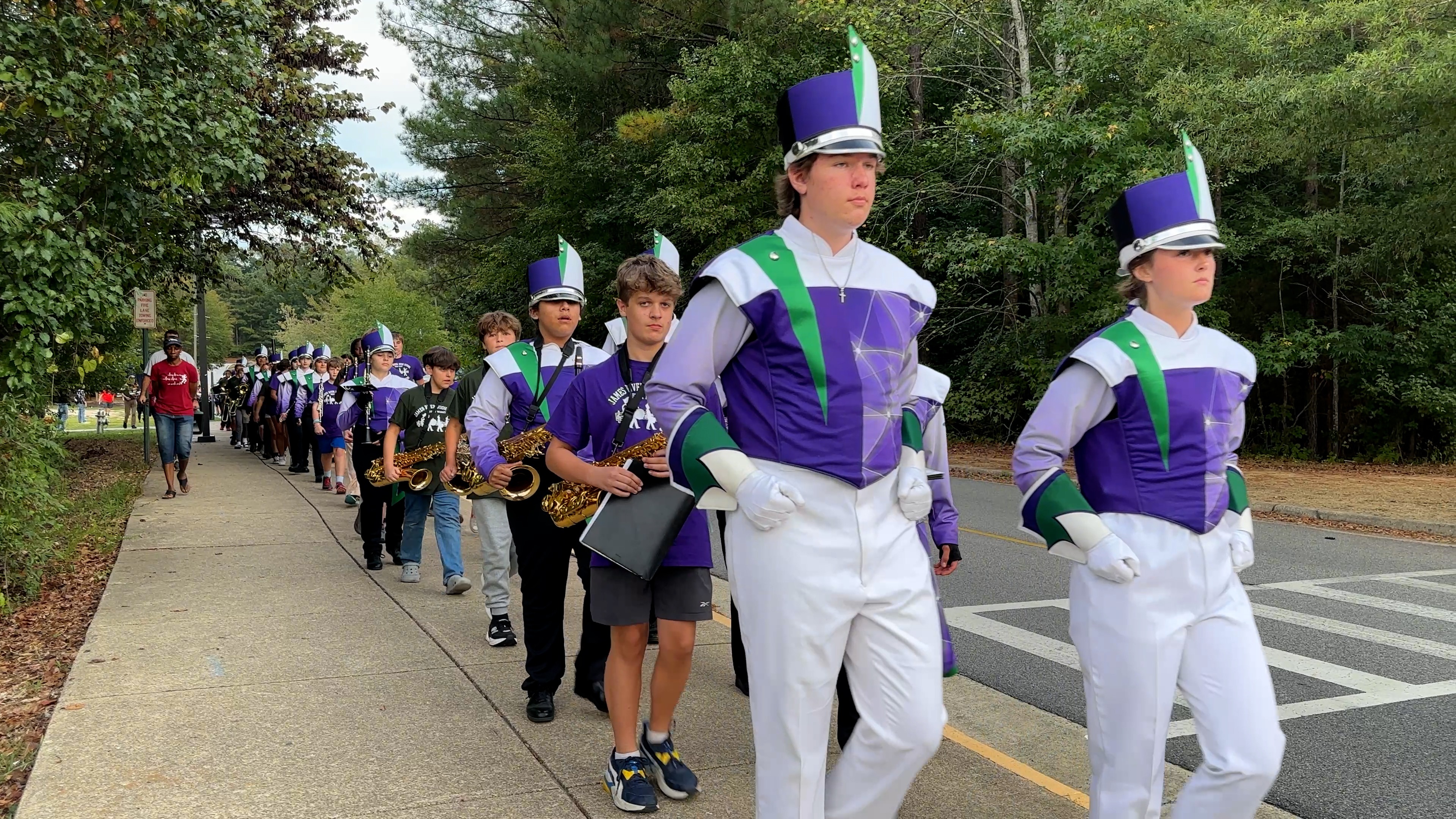 Students with marching band
