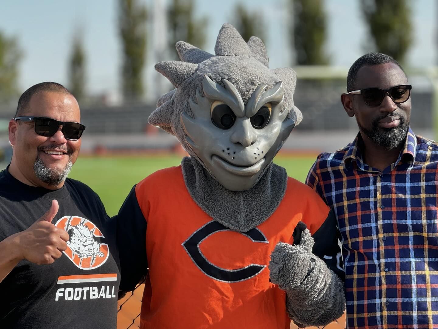 Johnny Garza and Desmond Agbontaen with Oscar the CHS mascot