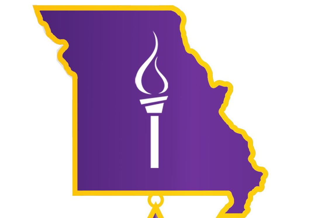 Outline of the state of Missouri with a Purple Star hanging below