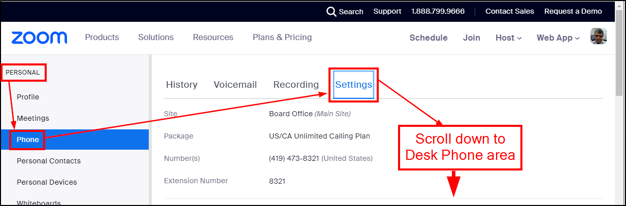Zoom Phone Settings Area