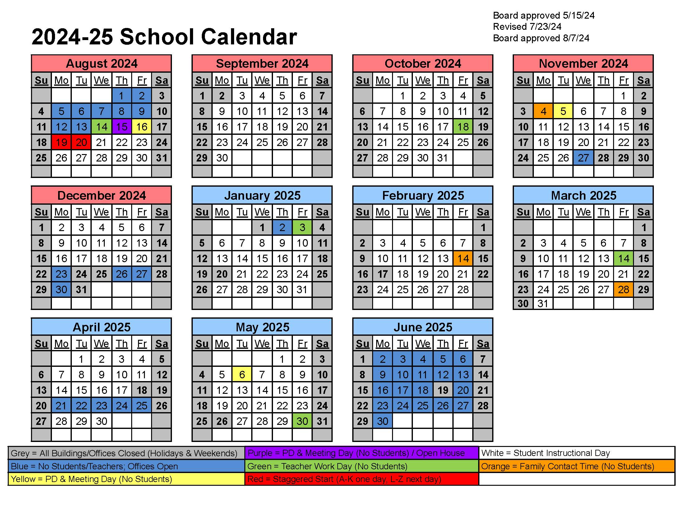 Color Coated calendar with dates