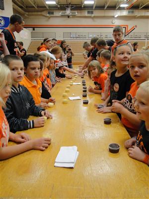 school cupcake making and pep fest