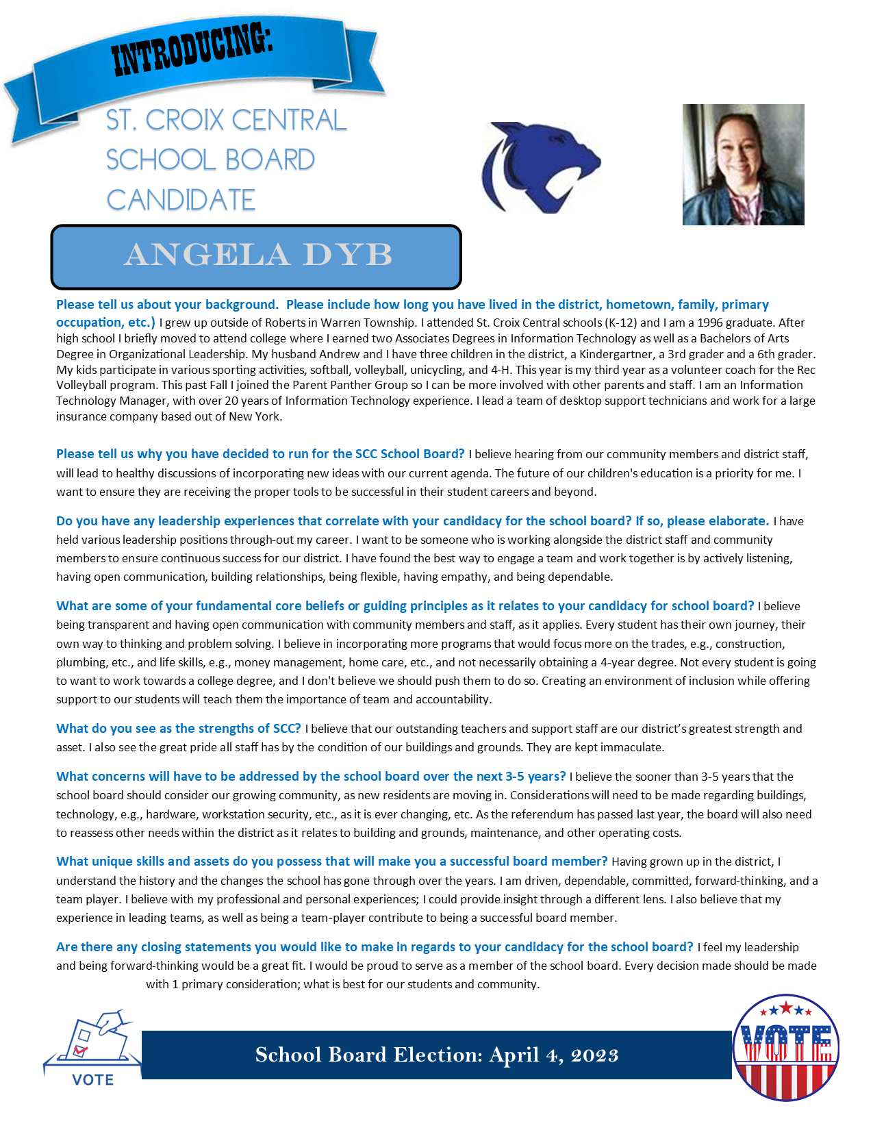 2023 School Board Candidate Introduction - Angela Dyb