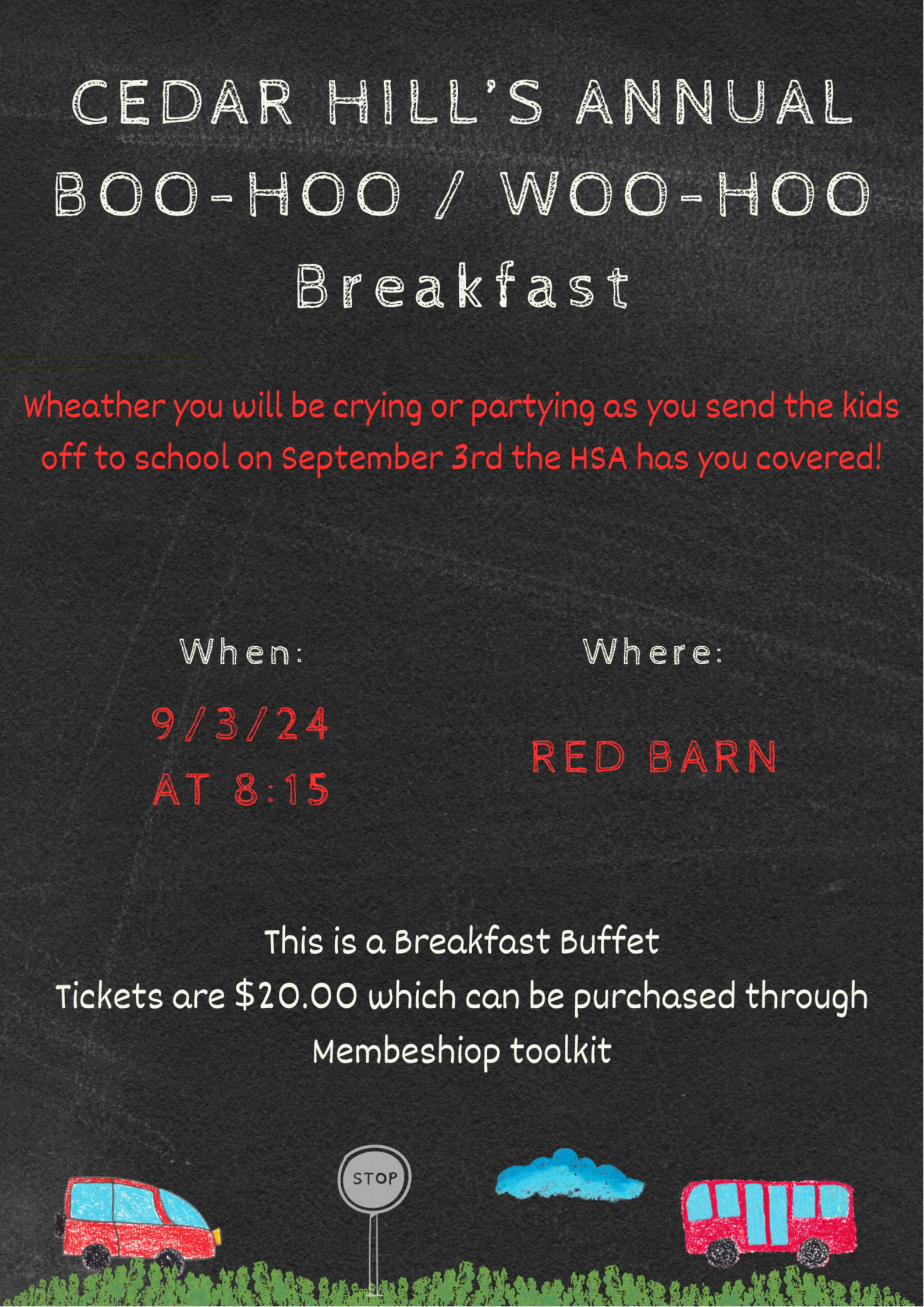 Boo-Hoo-Woo-Hoo 2nd Annual Cedar Hill Fundraiser Breakfast at Red Barn