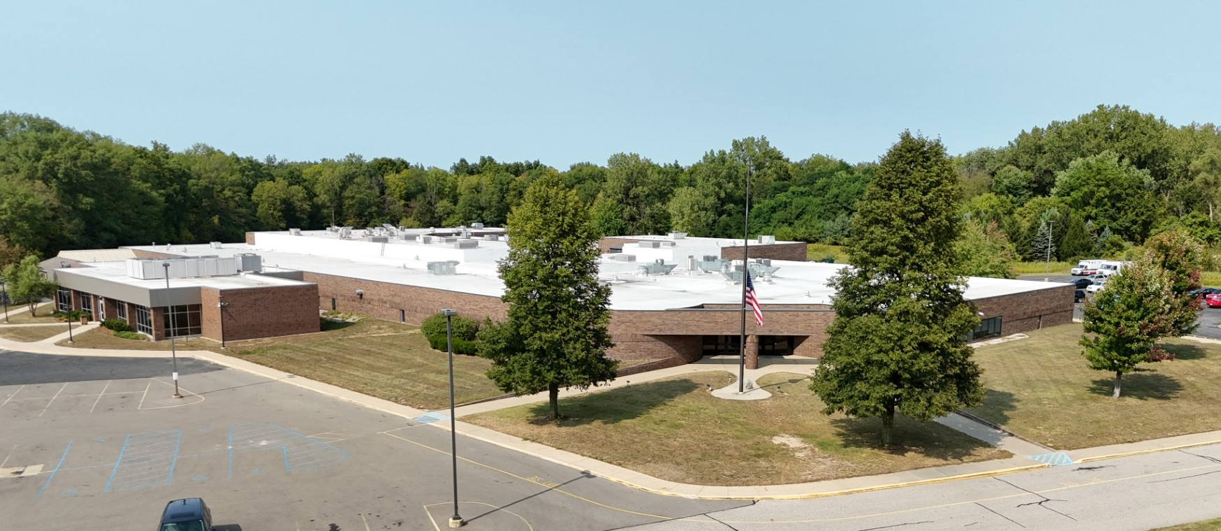 Aerial view of the tech center building