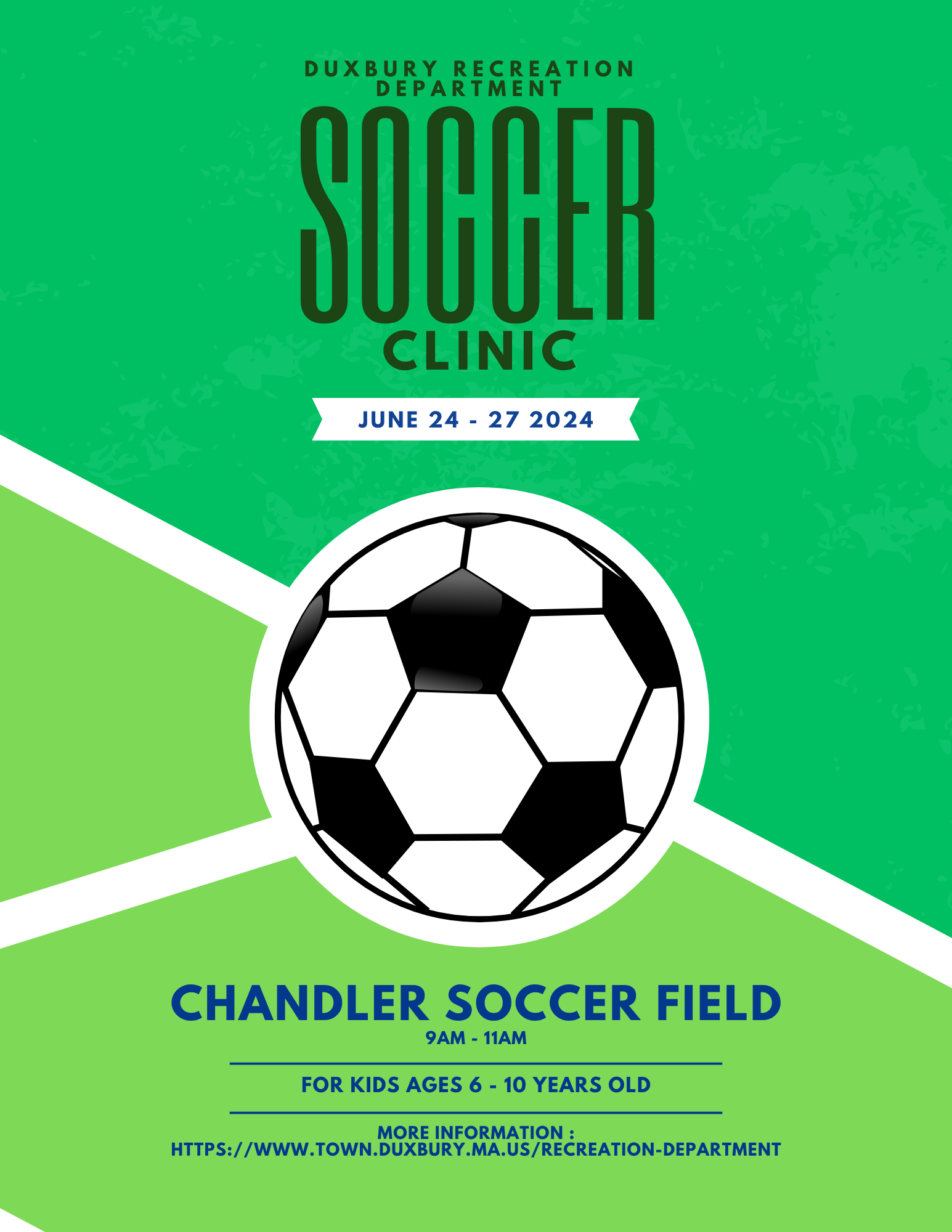 Soccer Camp for kids ages 6 -10 at Chandler School June 24 - 27
