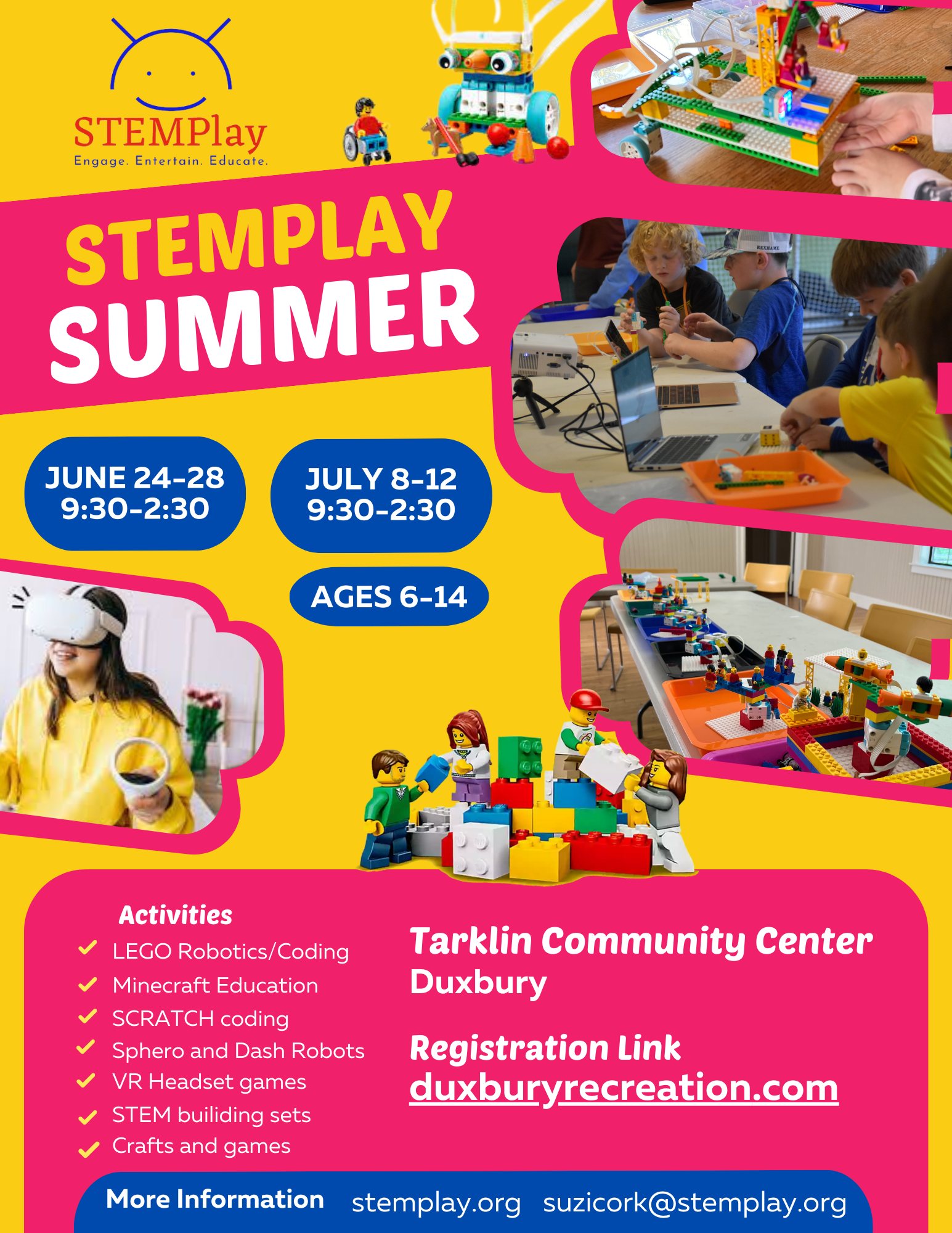Summer StemPlay through Duxbury Recreation Department.  Please visit duxburyrecreation.com for more information and to register