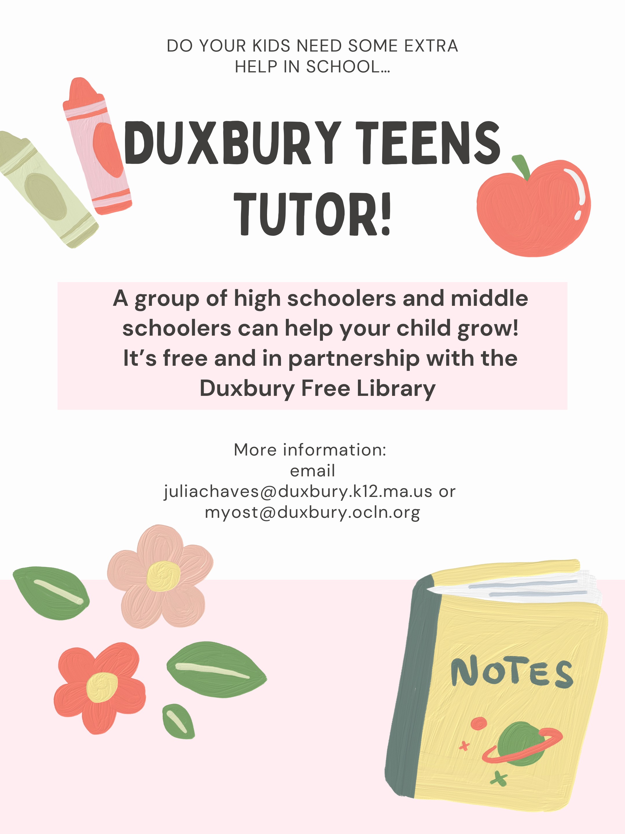 Duxbury Teens Tutor Flier