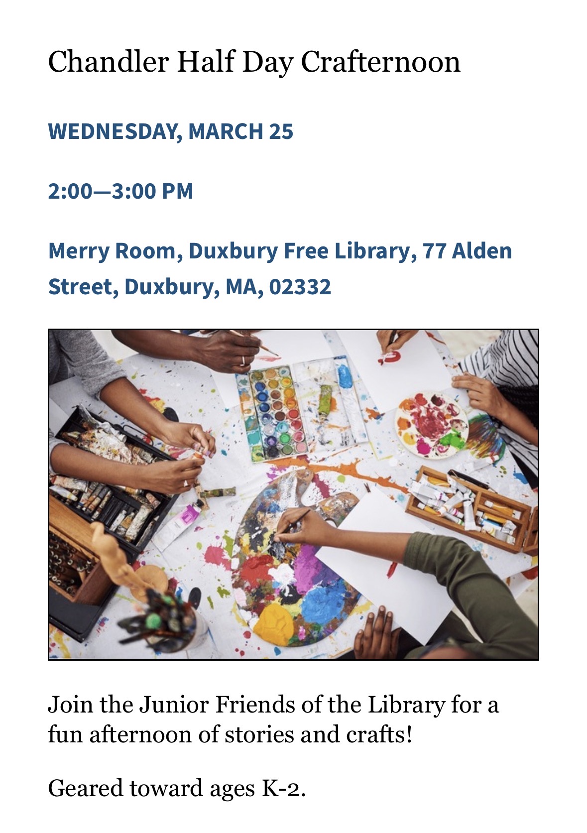 Story and craft at Chandler School March 24