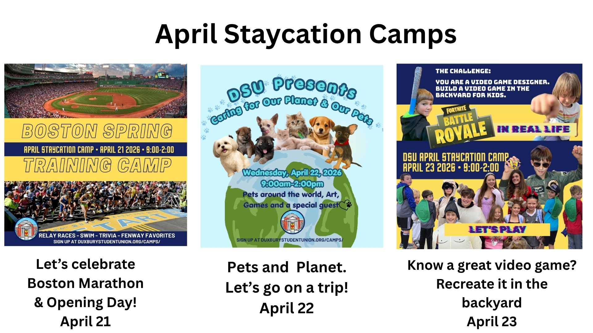 Duxbury Student Union April Vacation Activities