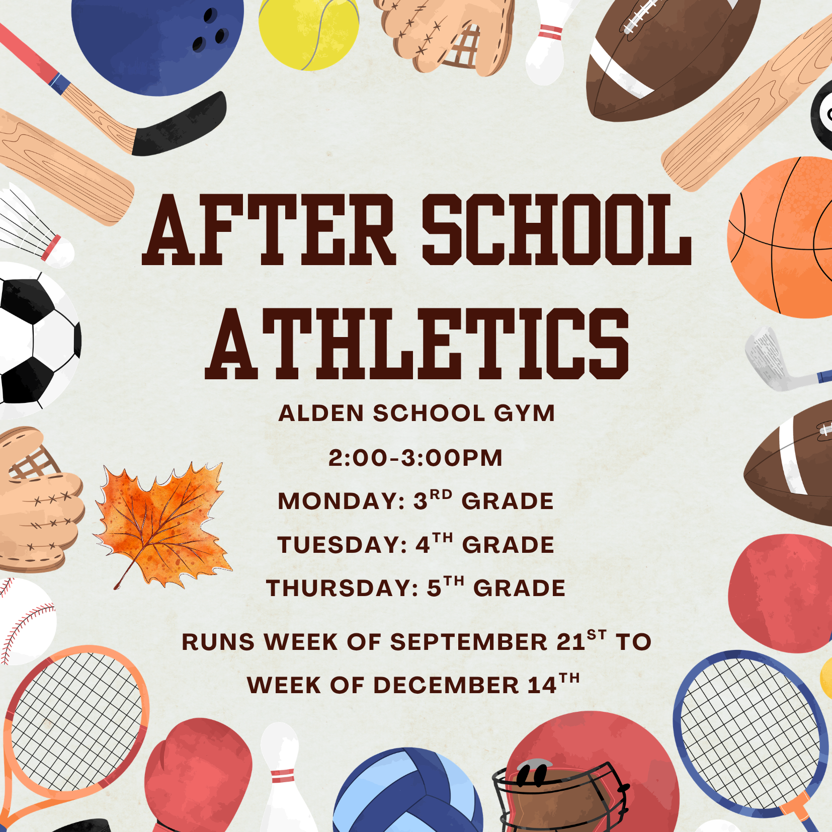 Alden After School Athletics 9/21-12/14