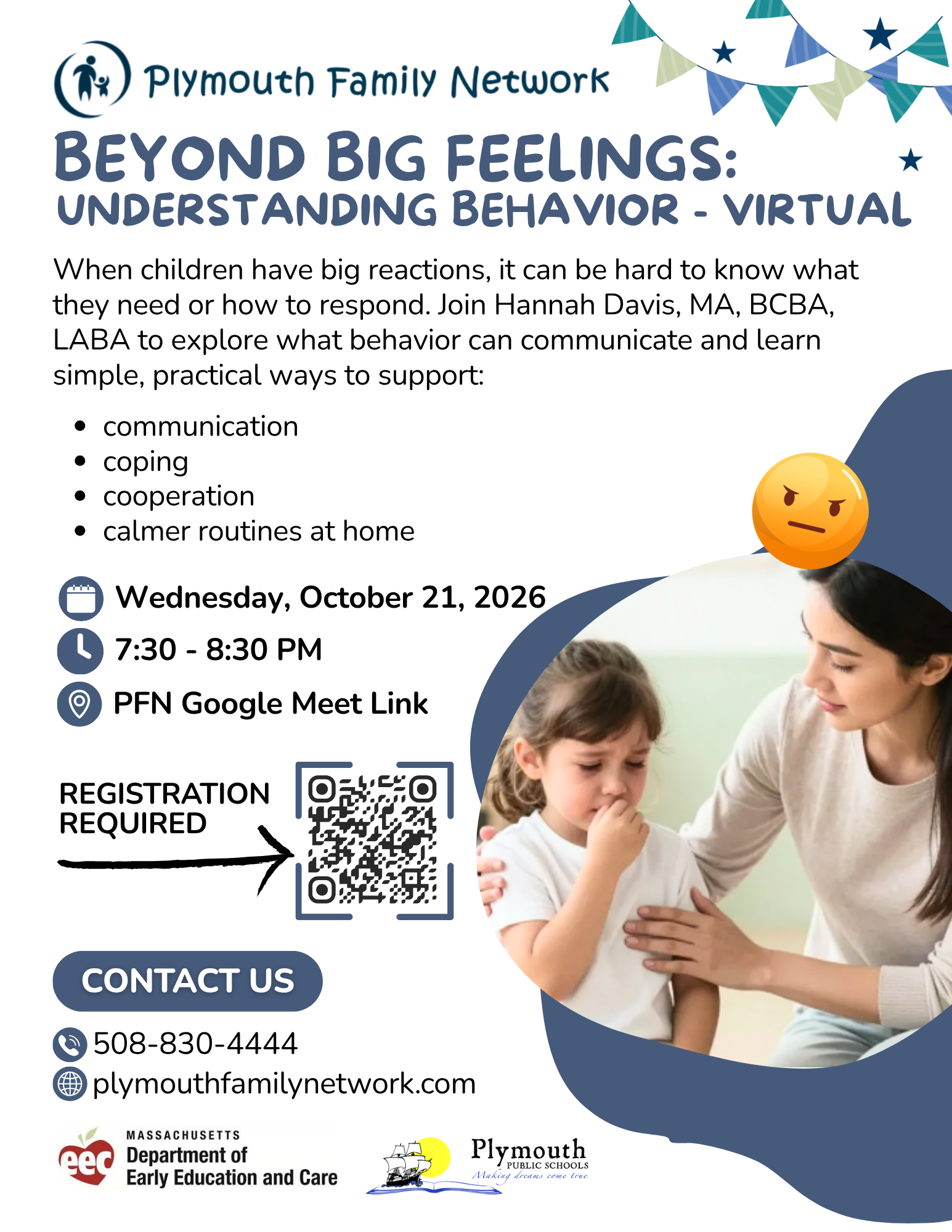 South Shore family Network & Plymouth Family Network, Understanding Behavior. 10/21 at 7:30pm