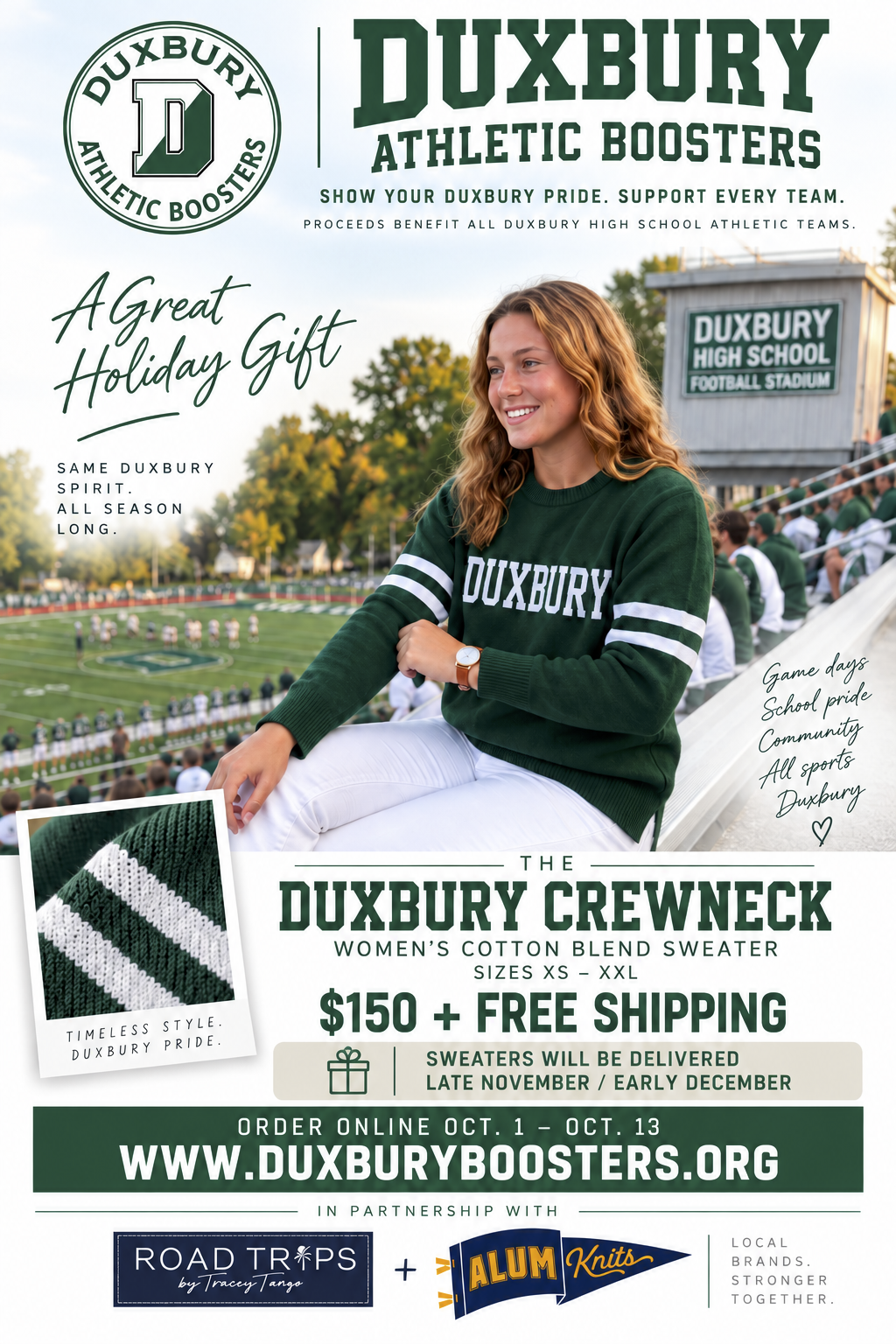 We're selling Duxbury sweaters to raise money for the athletic department.  Purchase the Sweater for $110.  
