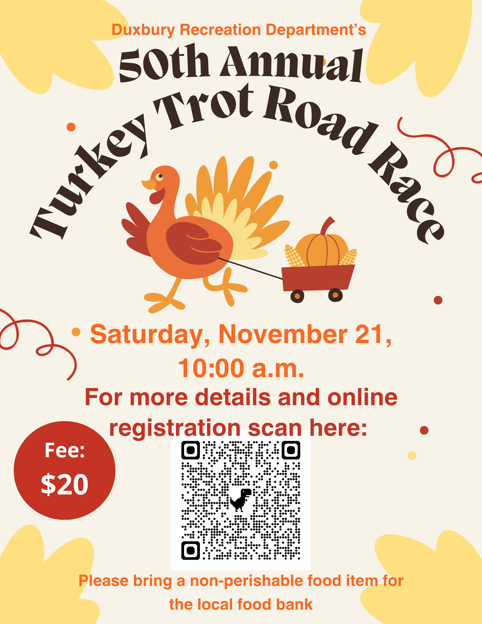 Saturday, November 21 at 10am, Fee is $20, register by visiting the Duxbury Recreation department