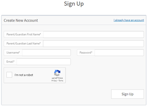 Screenshot of Create New Account secure reCAPTCHA form