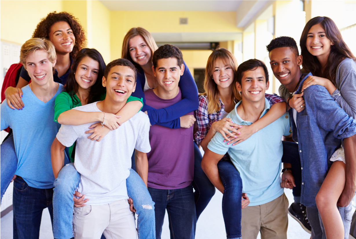 Students in a hallway graphic