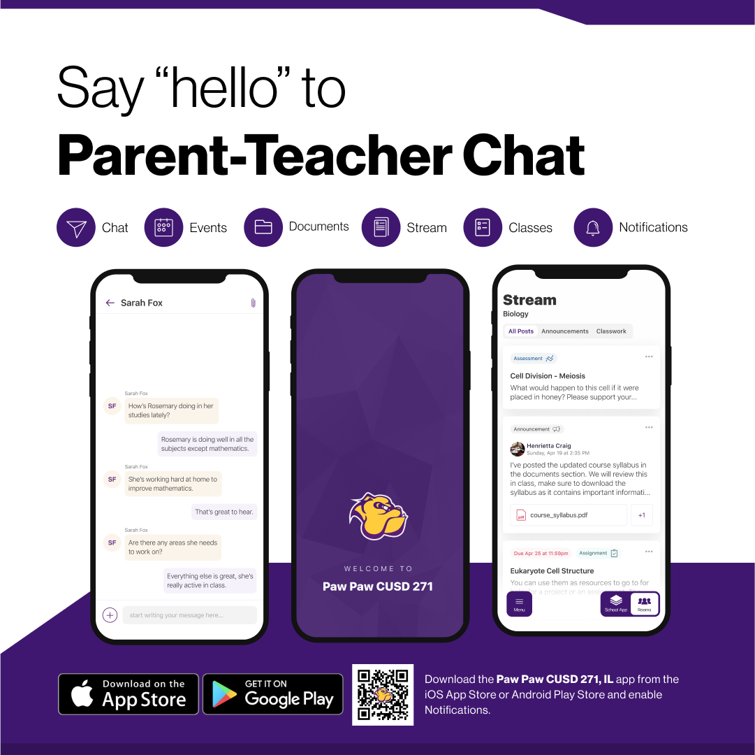 Parent Teacher Chat using Rooms on the Paw Paw mobile App