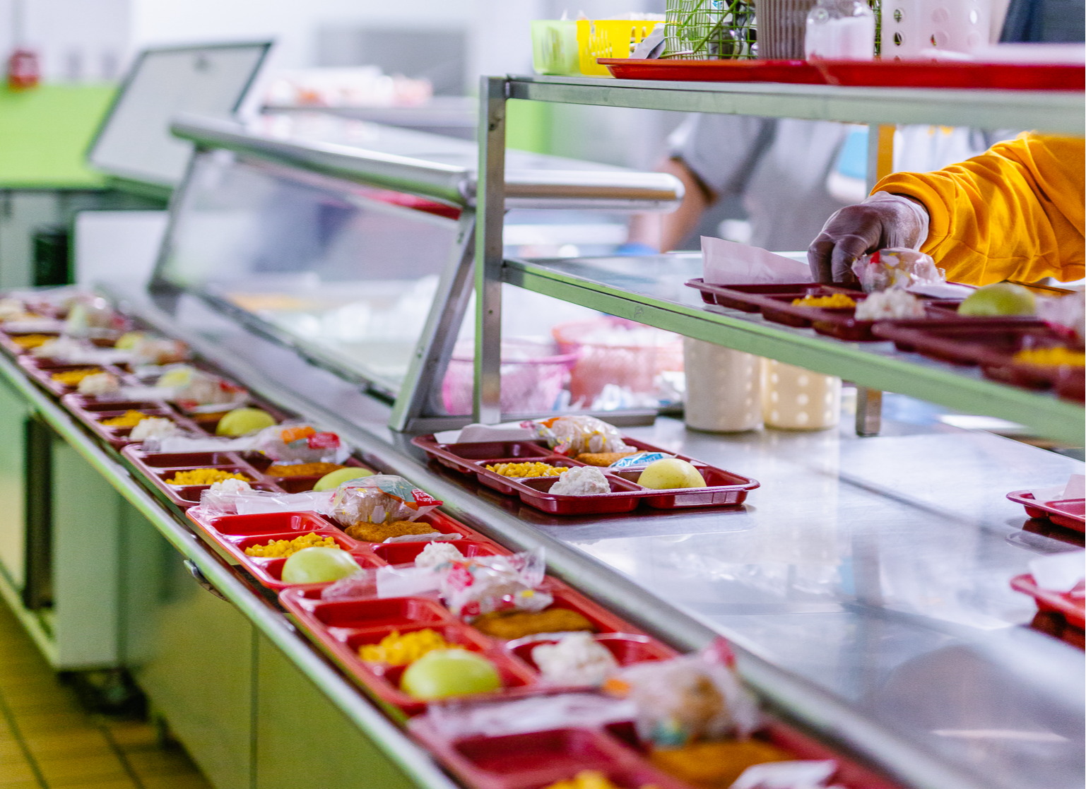 Trays in cafeteria