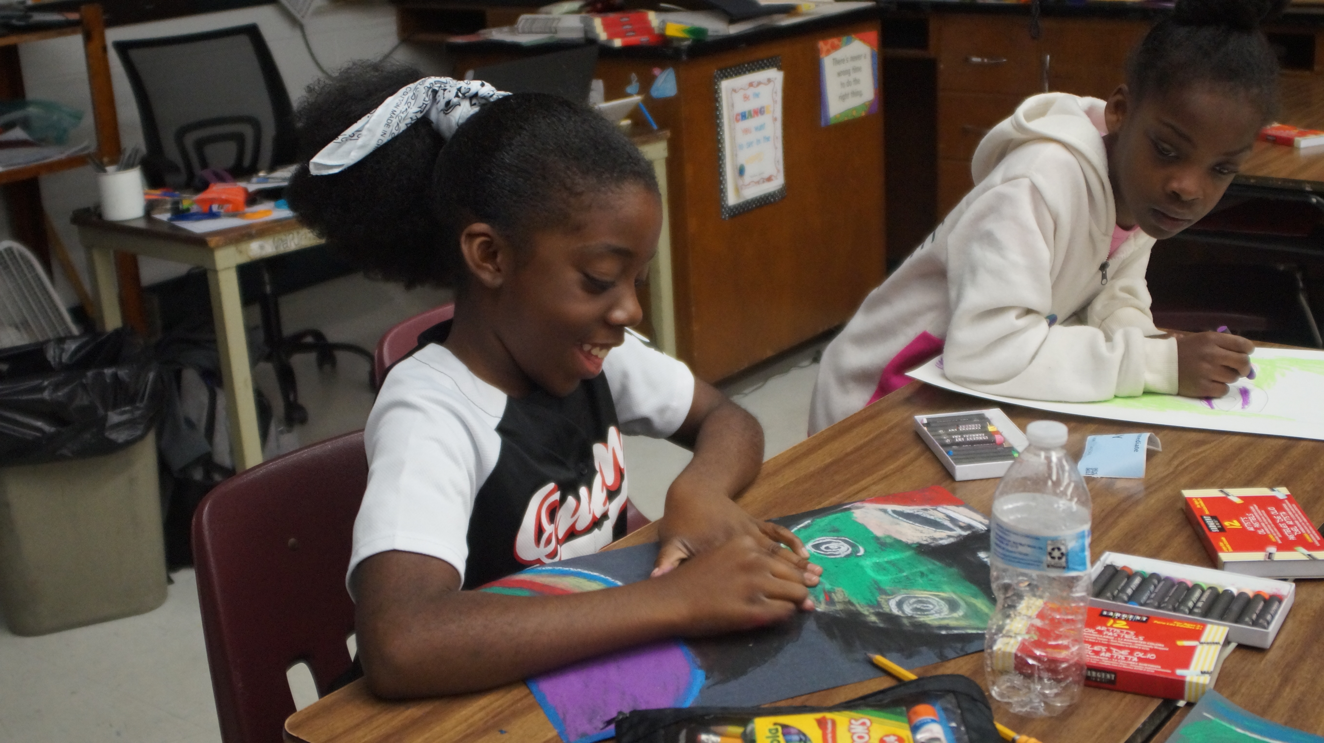 two students coloring