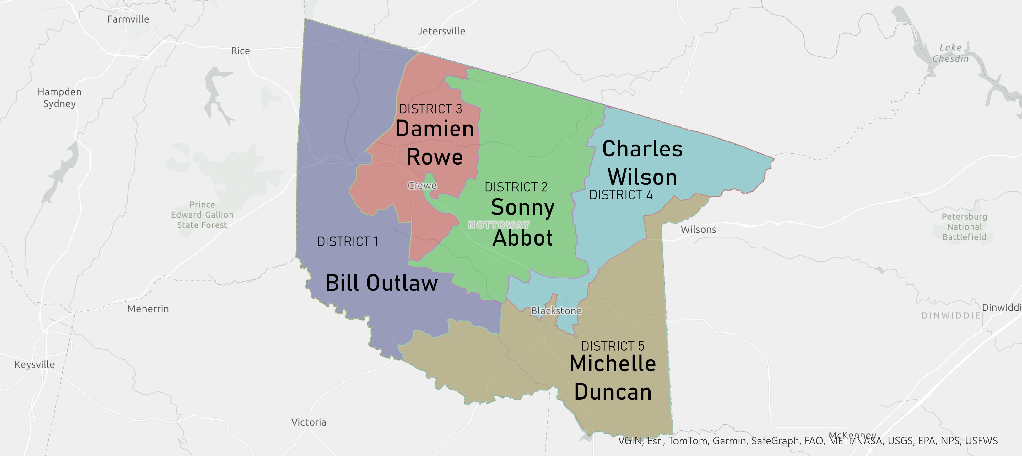 map of nottoway districts