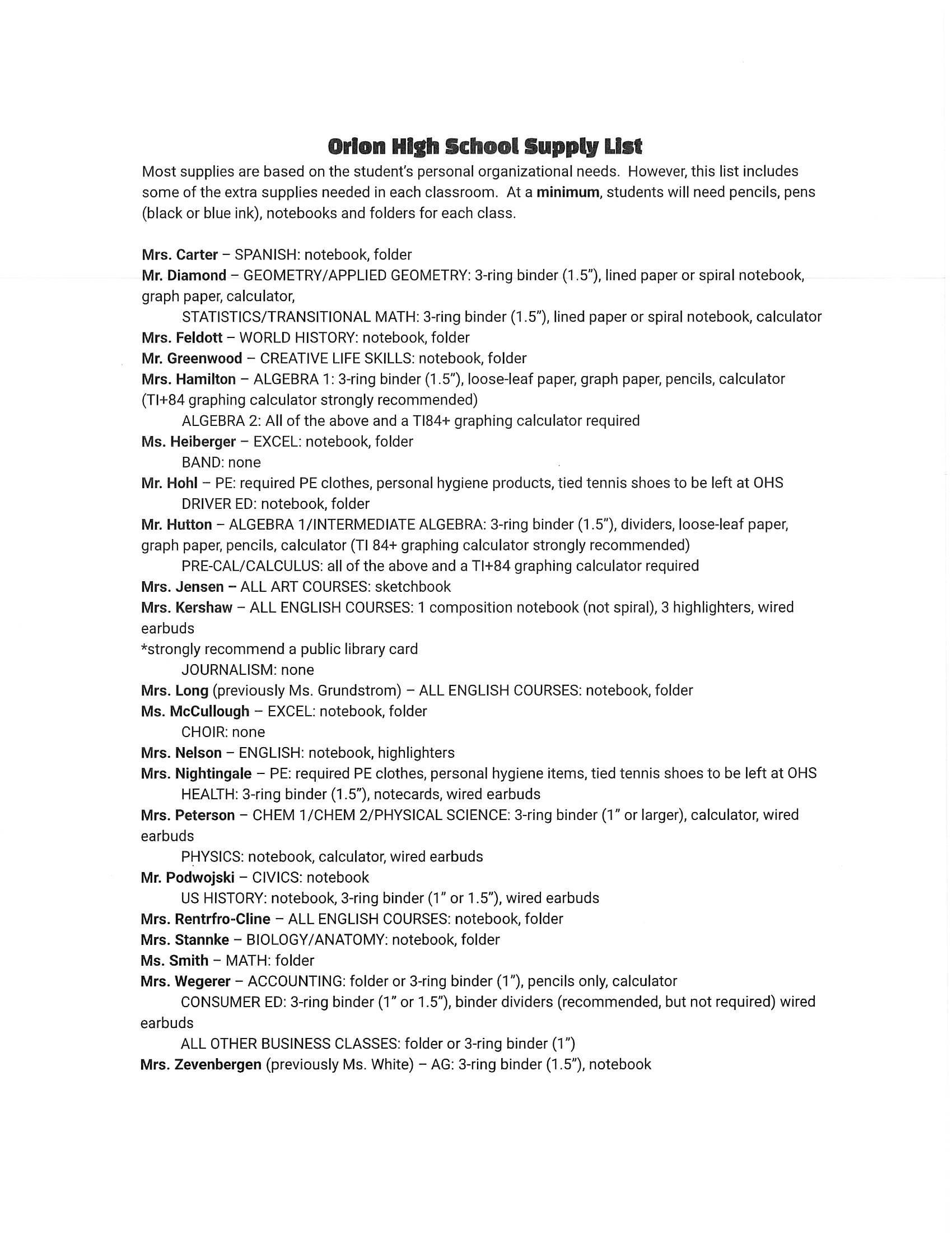 Supply List