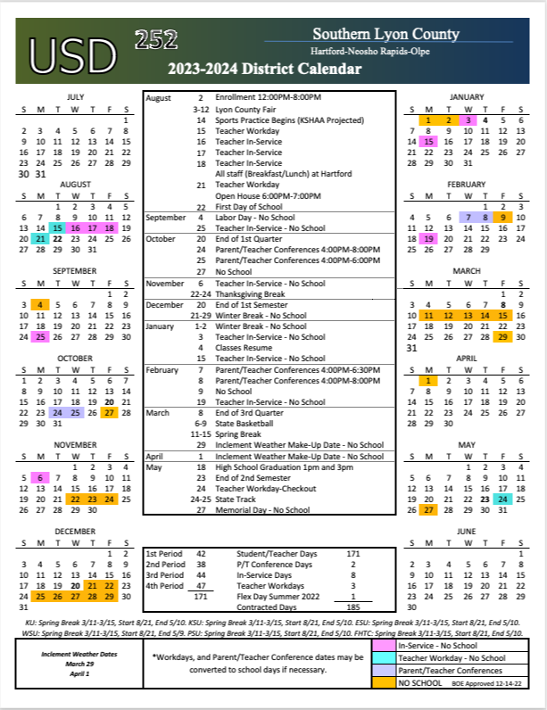 District Calendars | Olpe Schools