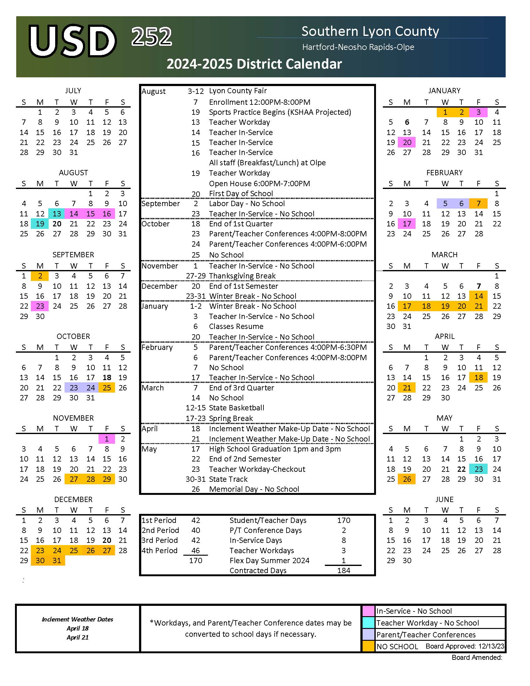 Amended Calendar 24-25