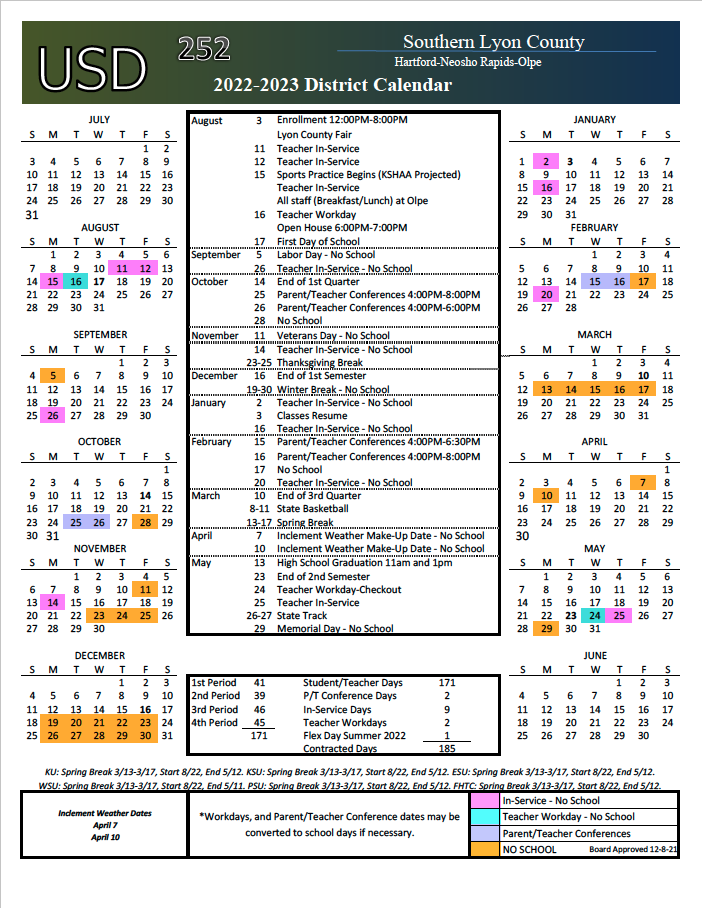 District Calendars Southern Lyon County