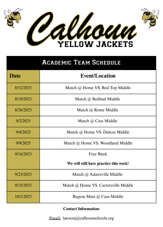 CMS Academic Team Schedule 2025
