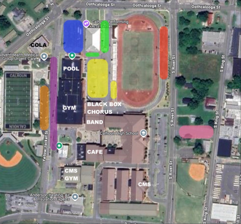 CHS Student Parking Lots highlighted on a map