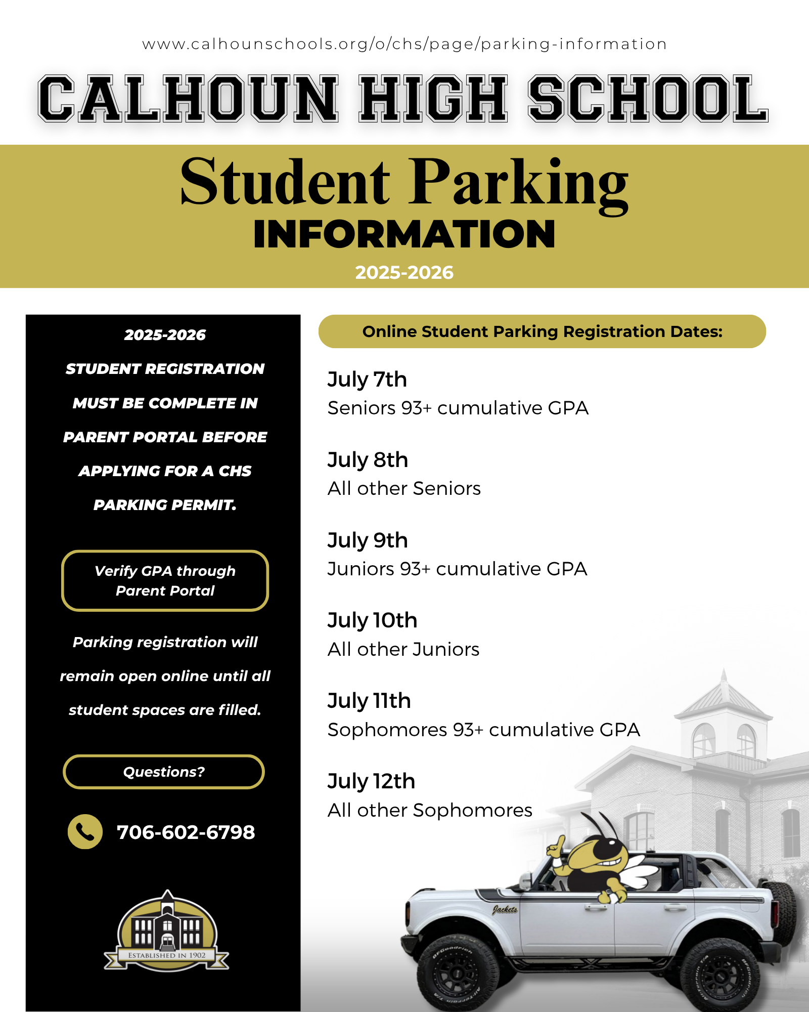 25-26 student parking schedule and information