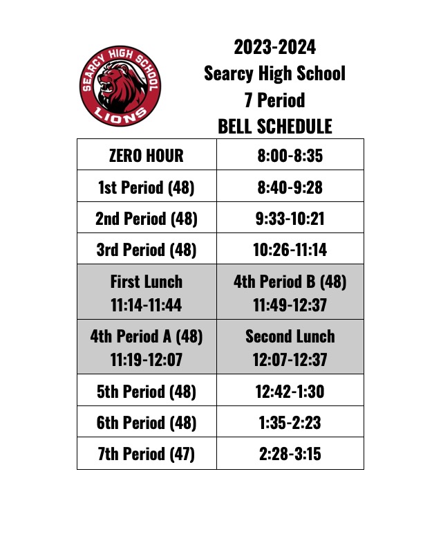 2023-2024 SHS Bell Schedule