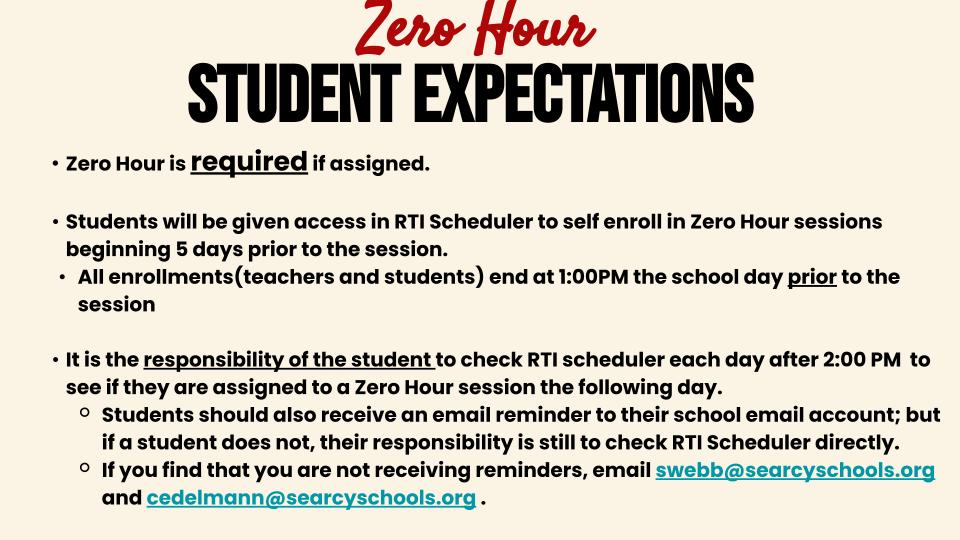 Zero Hour Student Expectations