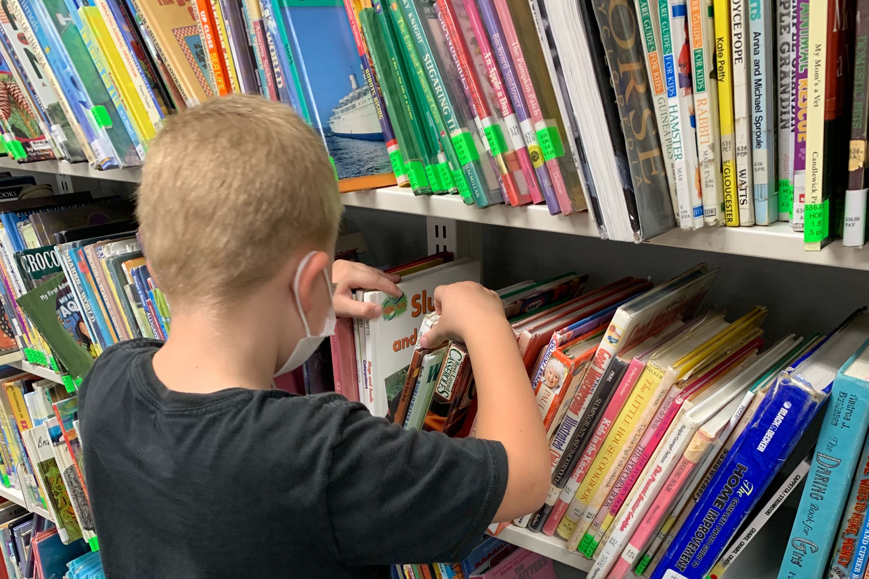 student searching for book at the library