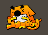 cartoon orange dog with white chest with sumdog cartoon text in front of it logo