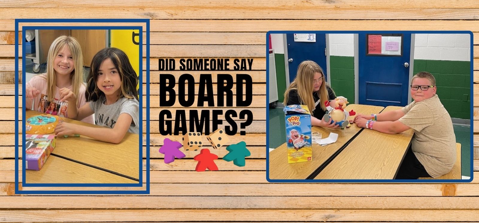 Book fair game night- Students sitting at a table playing board games