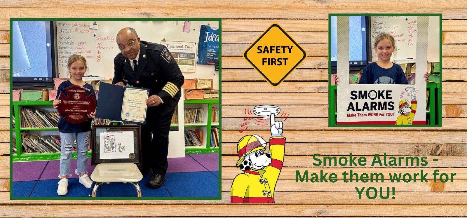 Fire Safety poster contest- State fire Marshall presenting an award to a second grade student. 