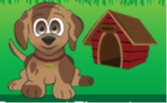 Dog in front of a doghouse